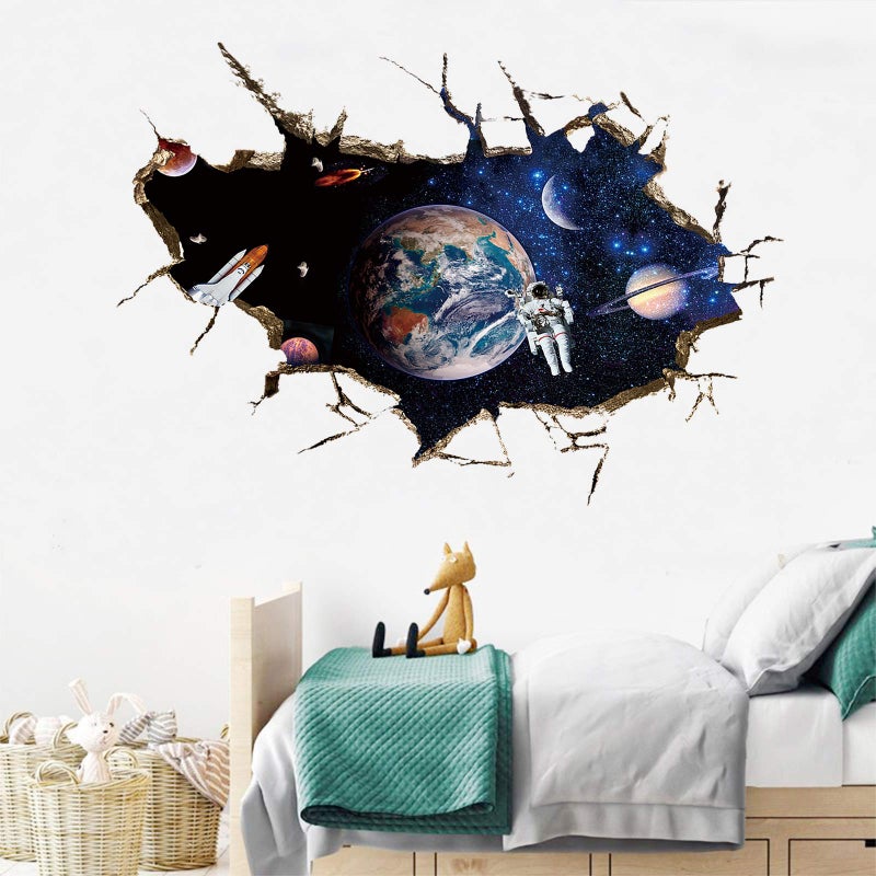 DILIBRA 3D Planet Galaxy Astronaut Wall Stickers, DILIBRA Removable Universe Outer Space Spacecraft View Window Wall Decals for Kids Children Bedroom Living Room Decor - Image 5